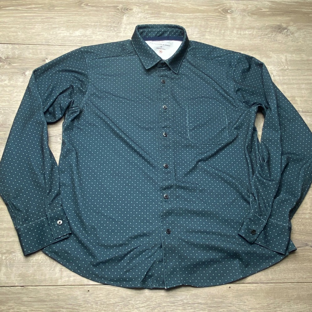 MagnaReady Shirt Mens M Blue Geometric Magnetic Closure Adaptive Long Sleeve